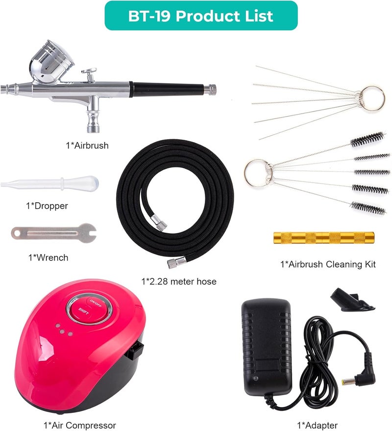 MDBTTOOLS Airbrush Kit with Compressor, 25 PSI, 0.3mm Nozzle, Air brush Gun Set for Nails Art, Cakes,Makeup, Painting, Cookie, Clothes, Paint, Cleaning Machine (ACK-BT19) - Image 5